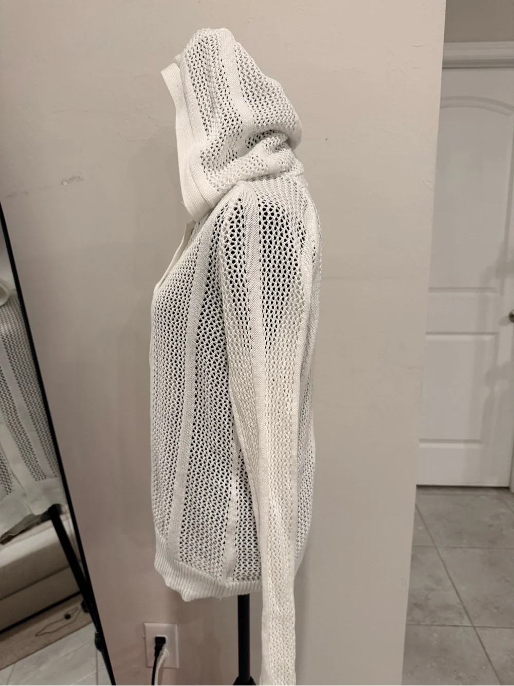 Michael Kors White Hooded Open-Knit Button Cardigan